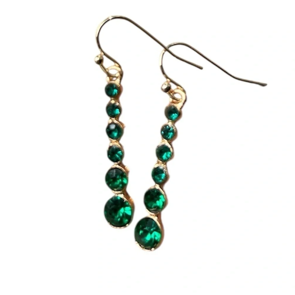 New Gold & Green Stone Dangle Earrings
